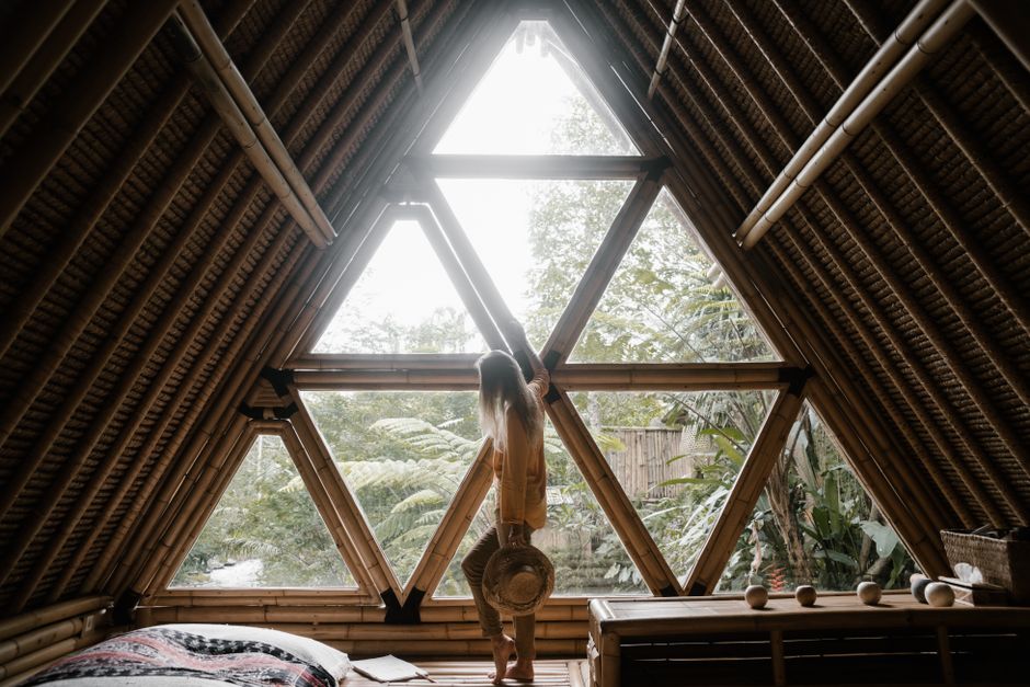 Natuurlijke bamboe matten sieren moderne keuken. Natuurlijke bamboe matten sieren moderne keuken.